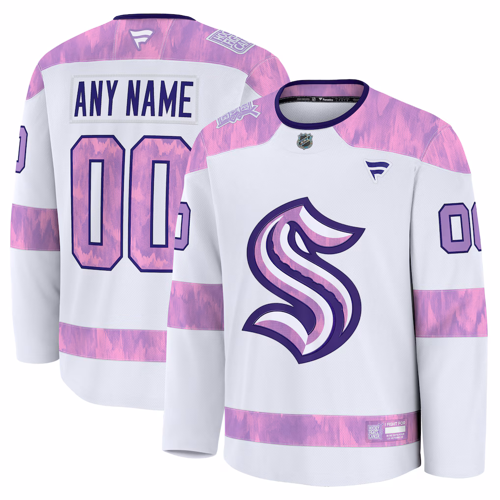Seattle Kraken Fanatics 2024 Hockey Fights Cancer Custom Practice Jersey - White