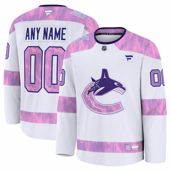 Vancouver Canucks Fanatics 2024 Hockey Fights Cancer Custom Practice Jersey - White