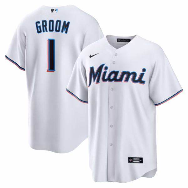 Miami Marlins Nike #1 Groom Home  Jersey - White