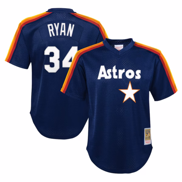 Nolan Ryan Houston Astros Mitchell & Ness Youth Cooperstown Collection Mesh Batting Practice Jersey - Navy